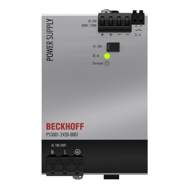 Module Beckhoff PS3001-2420-0001 | Power supply PS3000; output: 24 V DC, 20 A; input: AC 100…240 V/DC 110…150 V, 1-phase